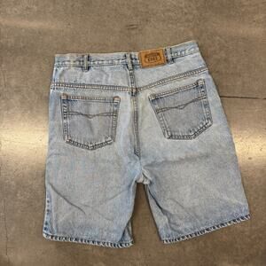 Vintage Y2k Route 66 Light Wash Baggy Denim Jean Jorts Shorts 32x10